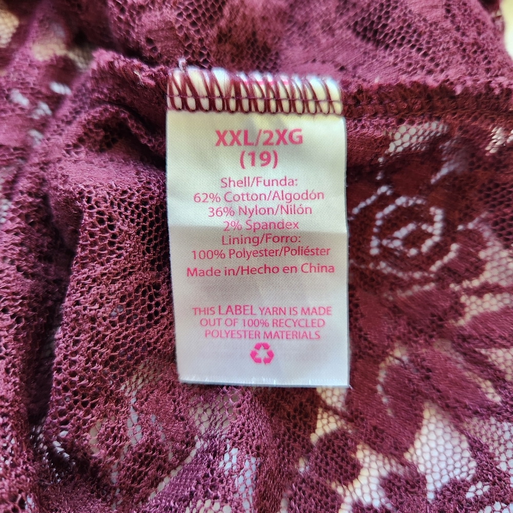 Lace Sheer Top Stretchy Whimsigoth Short Sleeve Maroon Burgundy Oxblood Pretty - Picture 12 of 14